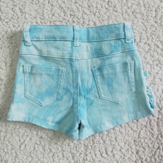 Baby Girls turquoise color summer ruffle denim shorts