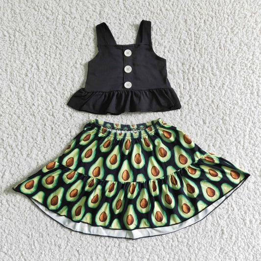 Baby girls avocado skirts black stripe top summer sets