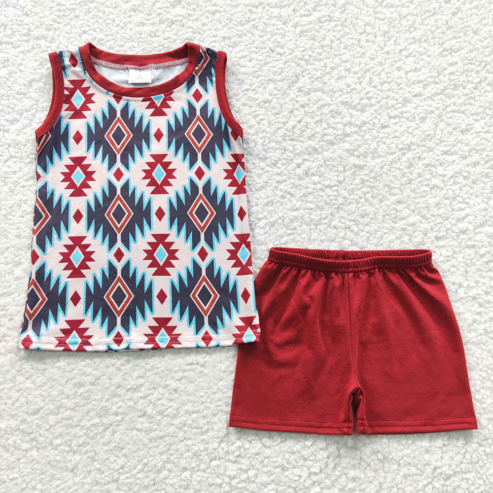 Baby Boys Western Aztec Sleeveless Tee Shirts Shorts Sets