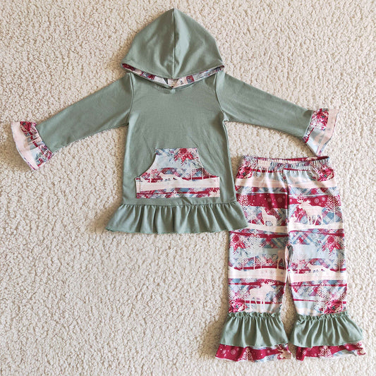 Baby girls hoodie Christmas reindeer pants clothes sets