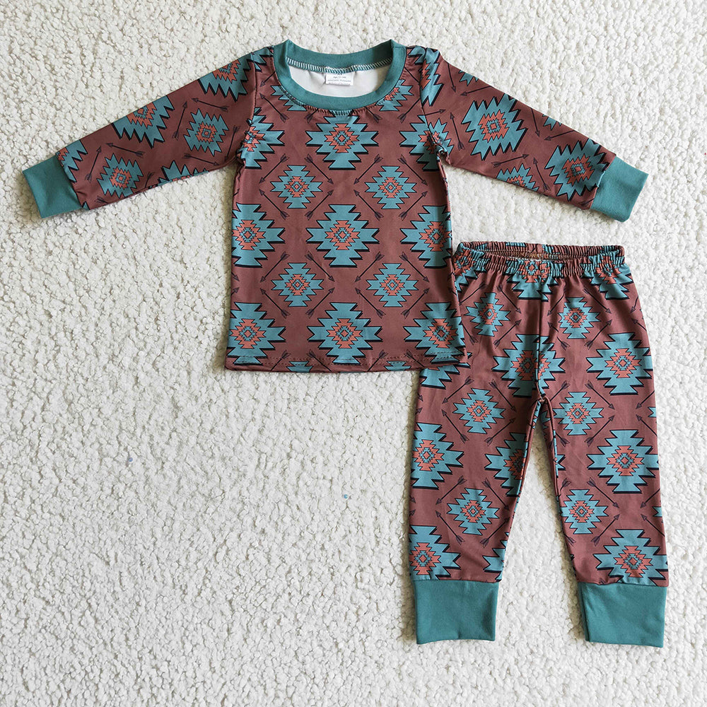 Baby boys western aztec pajamas pants sets