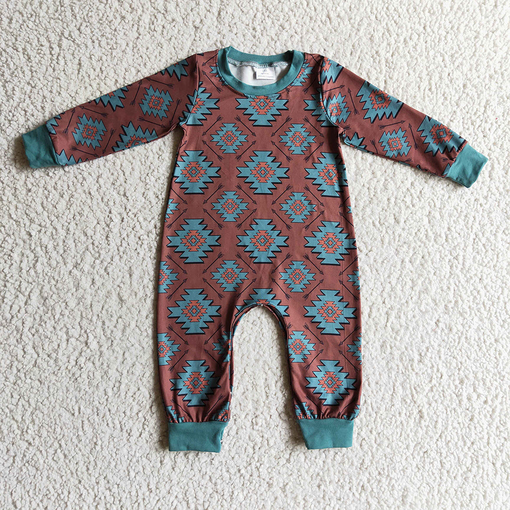 Baby boys western aztec fall rompers