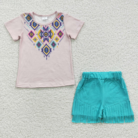 Baby Girls Aztec Top Tassel Ruffle Shorts Sets