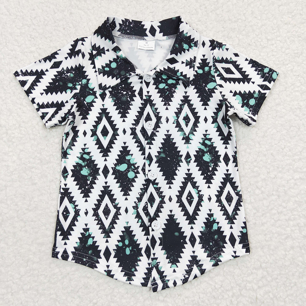 Baby Boys Aztec Blue Short Sleeve Shirts Tops