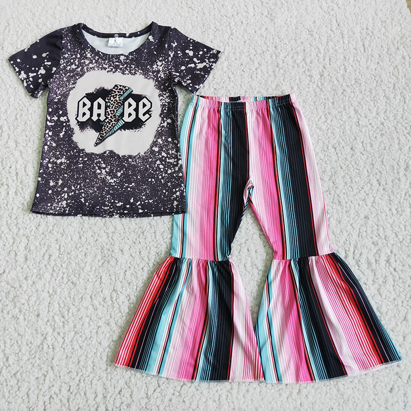 Babe bleached top stripe pants sets