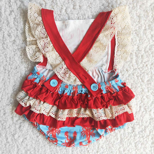 Red ruffles lace romper