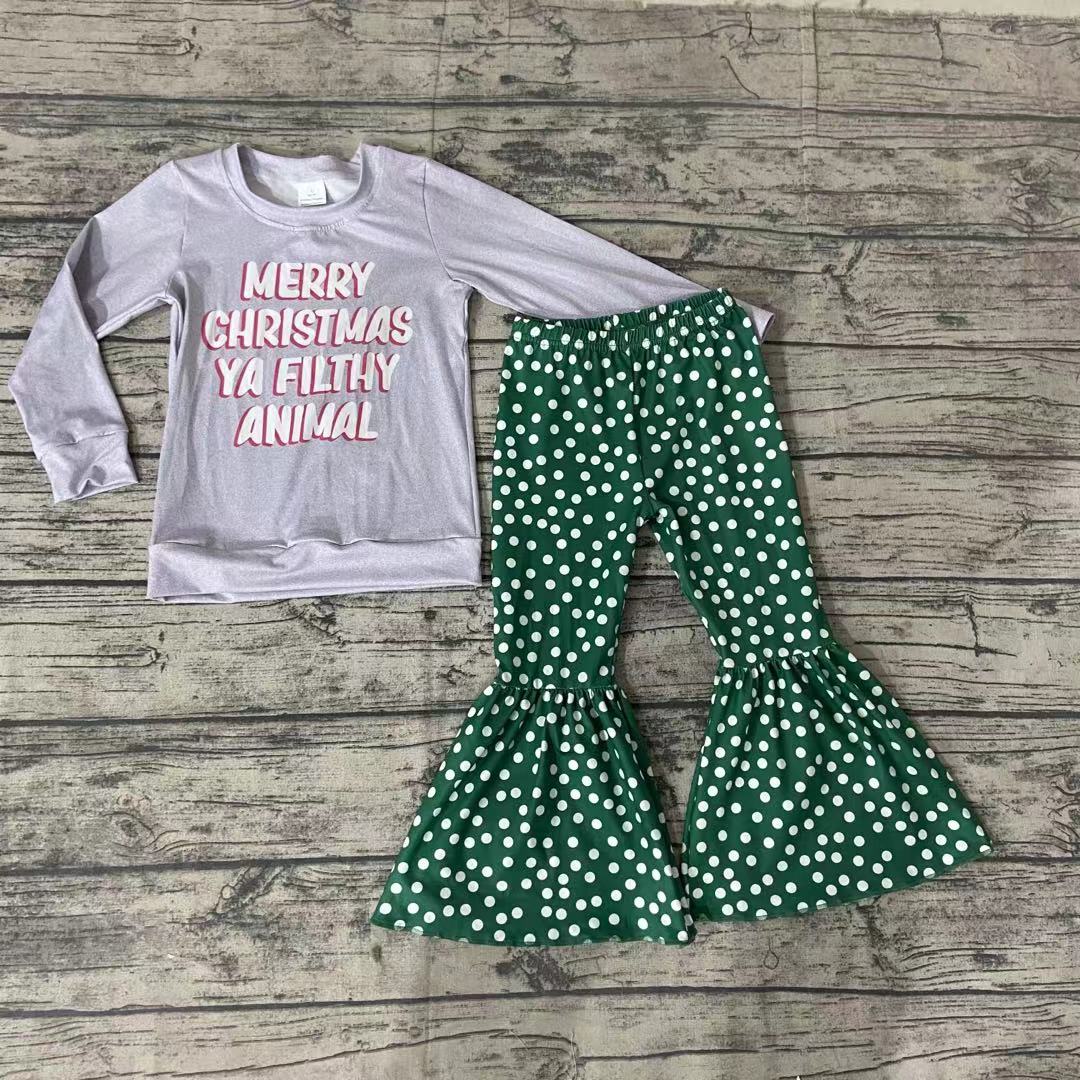 Merry Christmas green dots pants sets(can choose bow here)