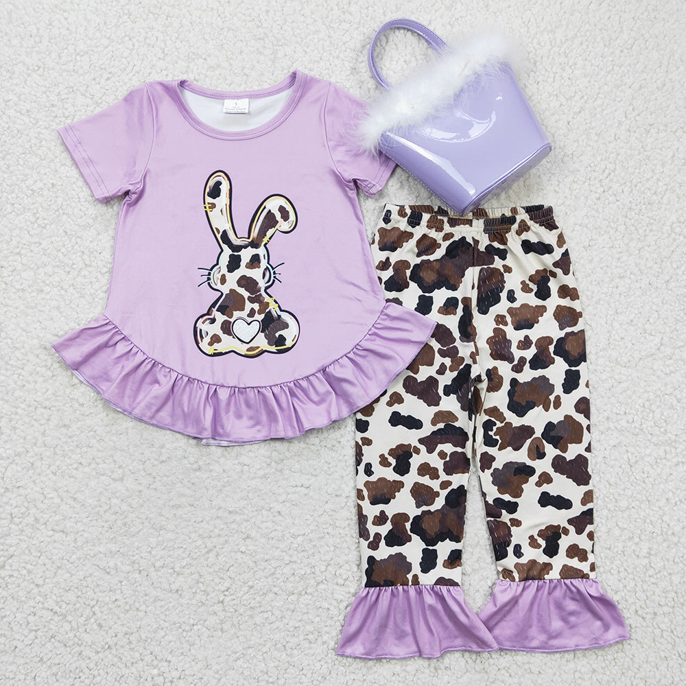 Children Easter Bunny Purple Cow Pants Clothing Sets(can choose bag here)