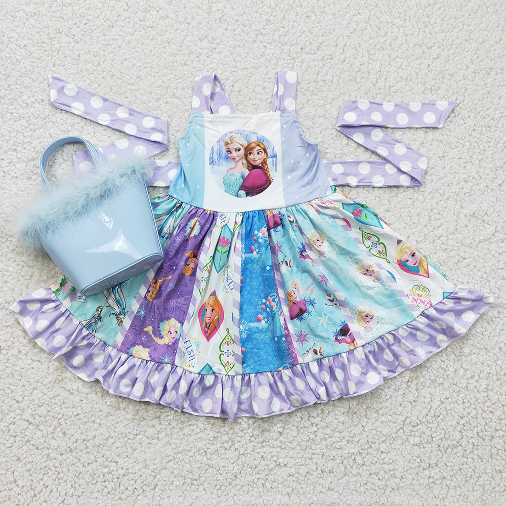 Baby Girls Blue Sister Movie Twirl Cartoon Dresses(can choose bag here)