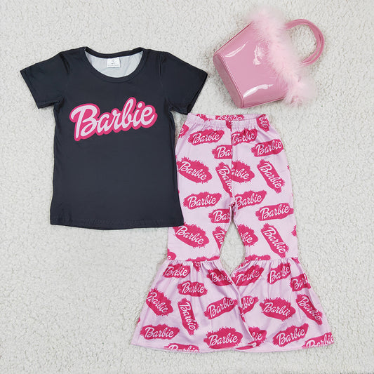 Baby Girls Party Short Sleeve Tee Shirt Bell Pants Pink Purses Bags 3pcs sets