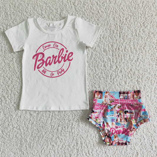 Baby girls cartoon hotpink bummie summer sets