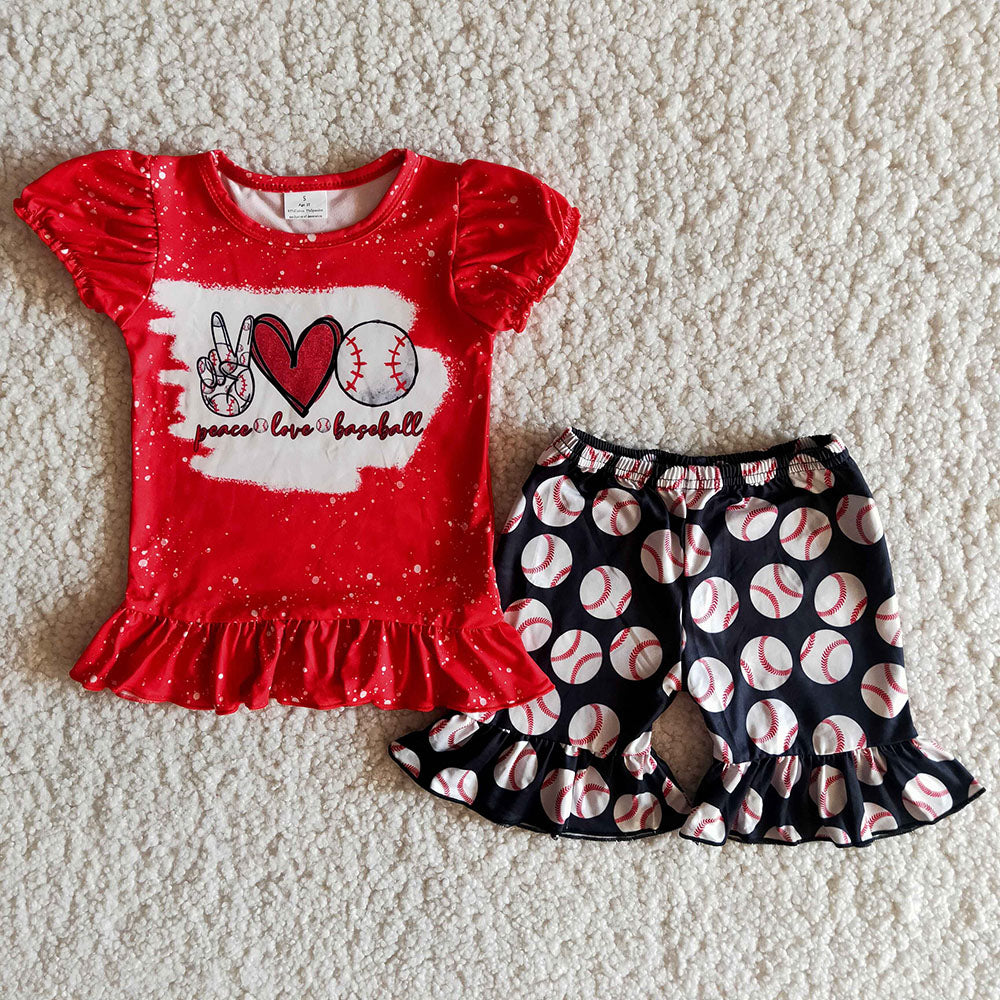 Red LOVE Bsaeball Shorts sets
