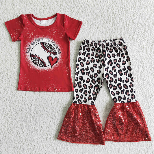 Baby Girls Baseball red sequin bell pants sets