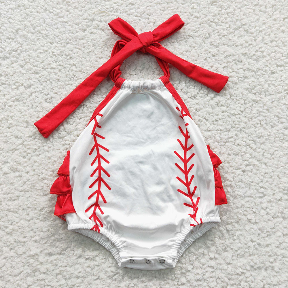 Baby Girls Baseball Halter Summer Bubble Rompers