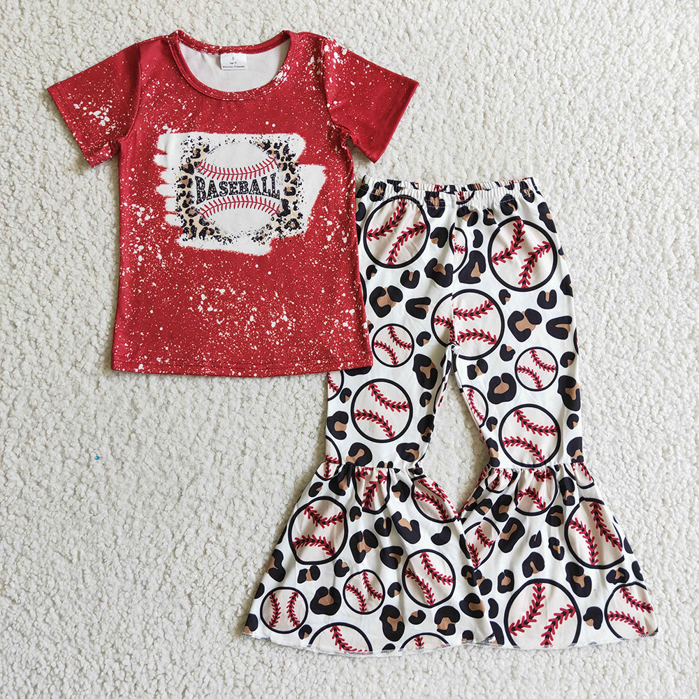 Baby girls red Baseball Top bell pants clothes sets