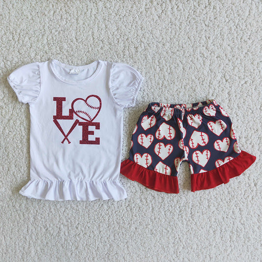 Baby girls love baseball ruffle shorts sets