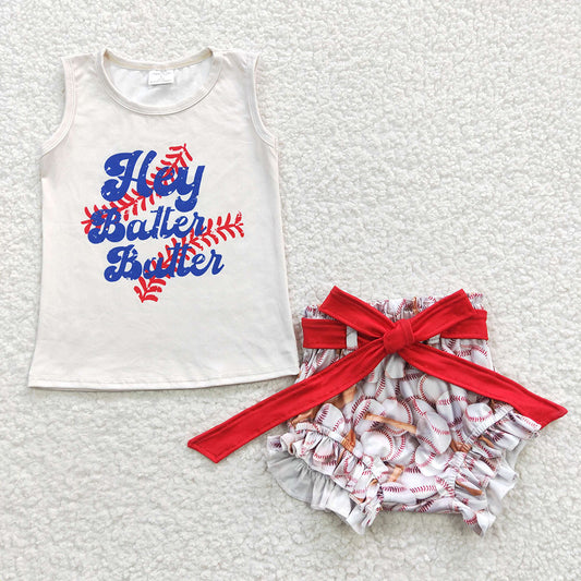 Baby Girls Sleeveless Tops Baseball Bummie Sets