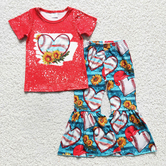 Baby Girls heart baseball bell pants clothes sets