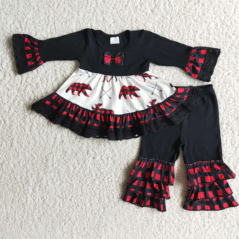 Christmas lace plaid Bear sets-Promotion