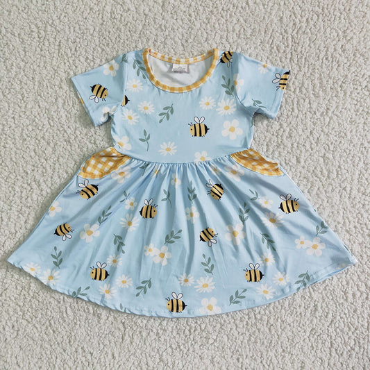 Baby girls summer bee knee length pocket dresses