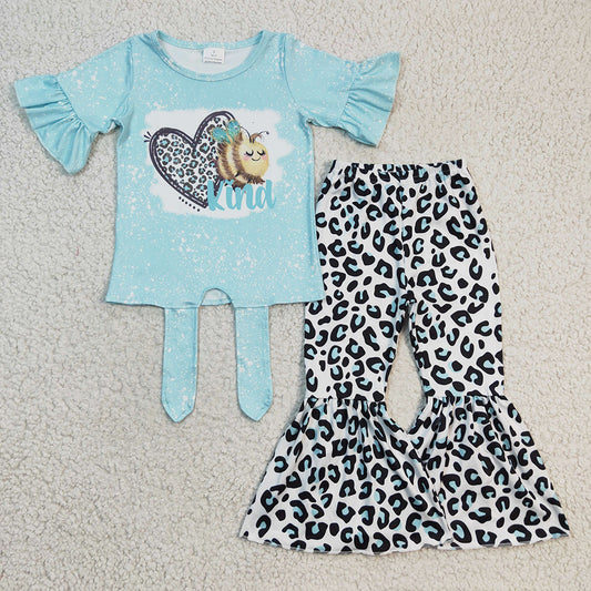 Baby Girls Bee Kind Heart Leopard Pants clothes sets