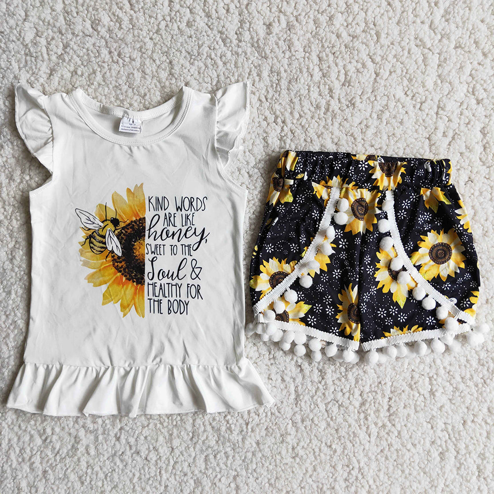 Sunflower pompom Shorts sets