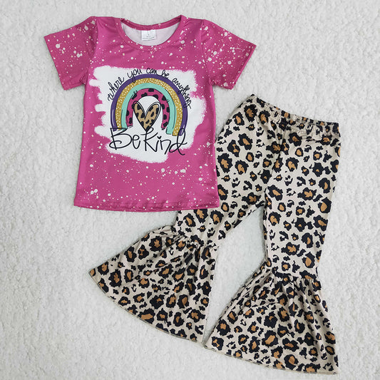 Baby Girls be kind rainbow leopard bell pants sets