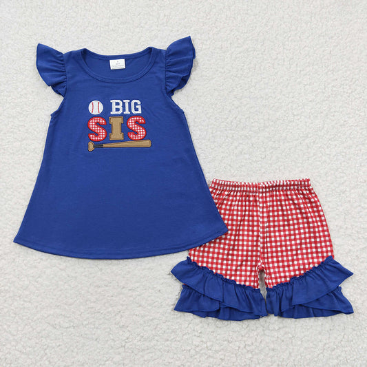 Baby Girls Big Sister Baseball Summer Ruffle Shorts Sets