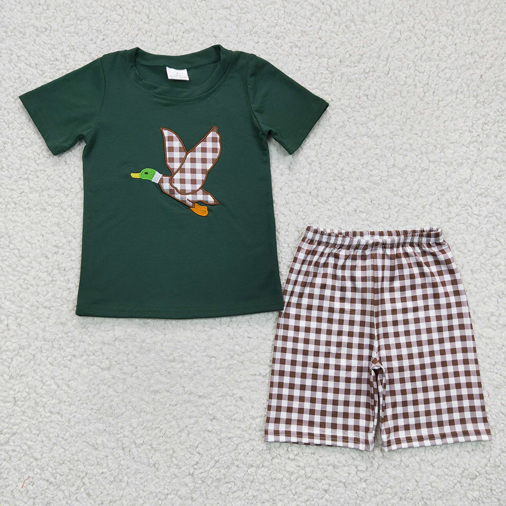 Baby Boys Duck summer brown plaid shorts sets