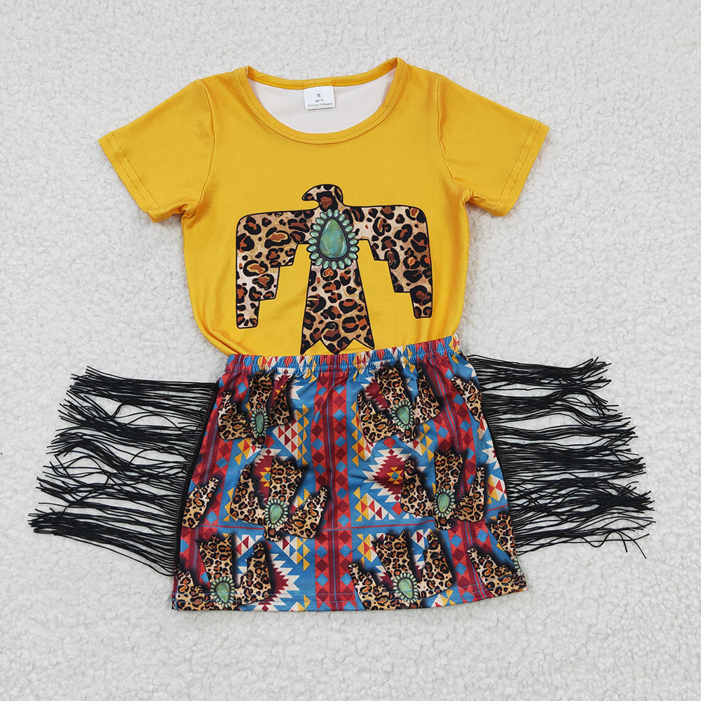 Baby Girls Western Birds Tassel Skirts Clothes Sets