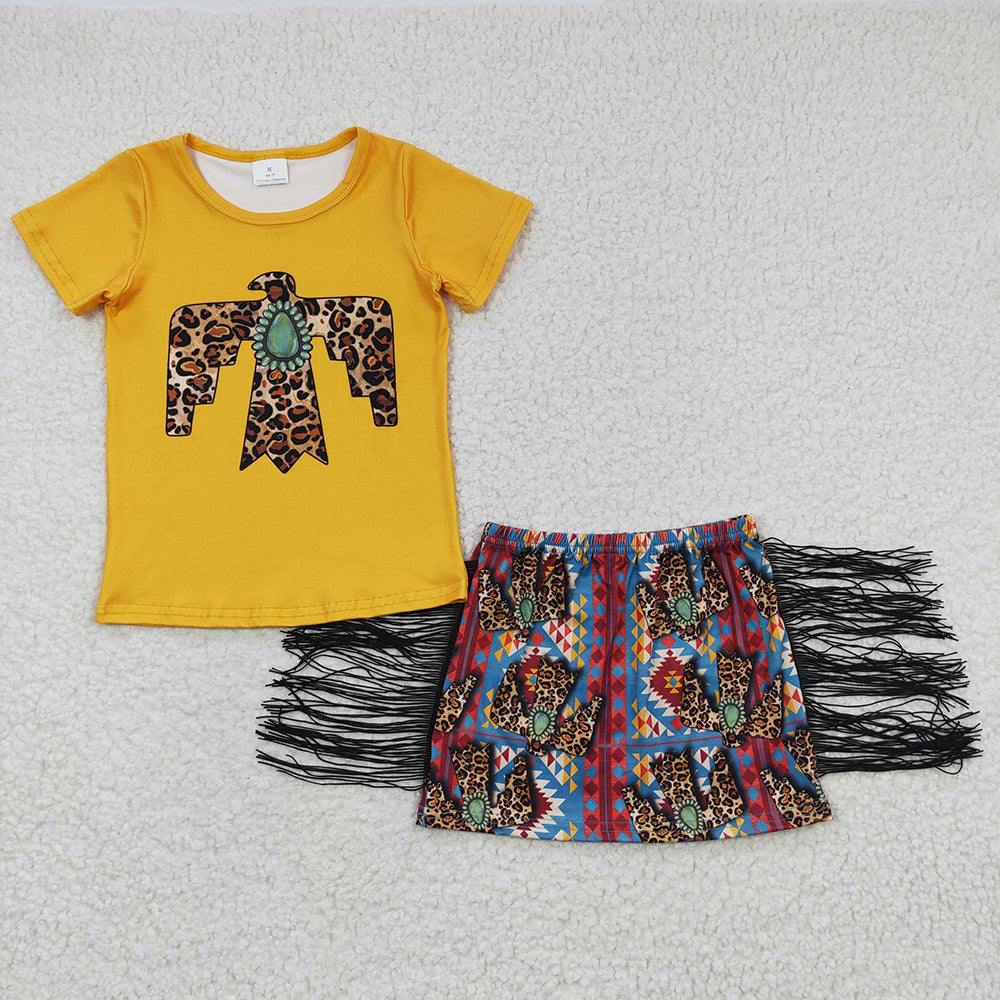 Baby Girls Western Birds Tassel Skirts Clothes Sets