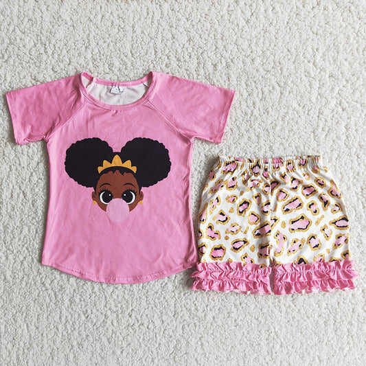 Pink girl Leopard Shorts sets