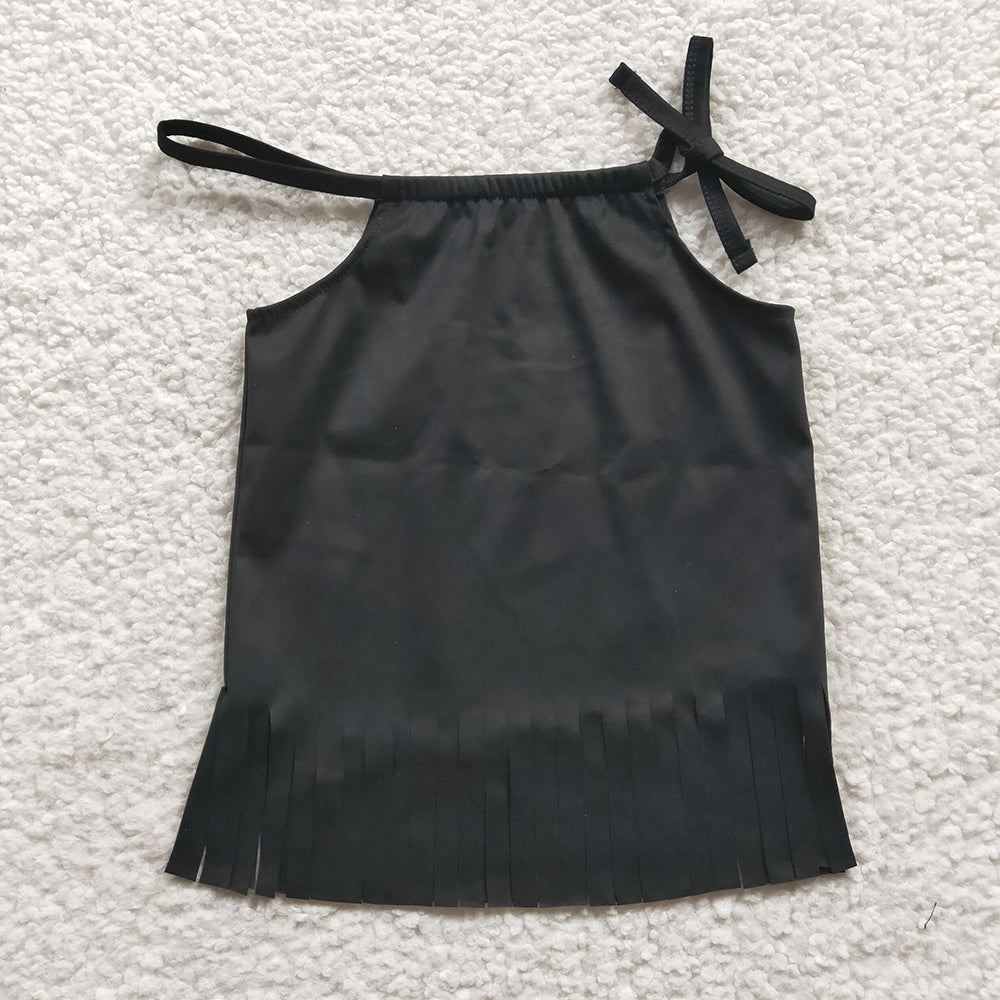 Baby Girls Black Tassle Halter Shirts Tops