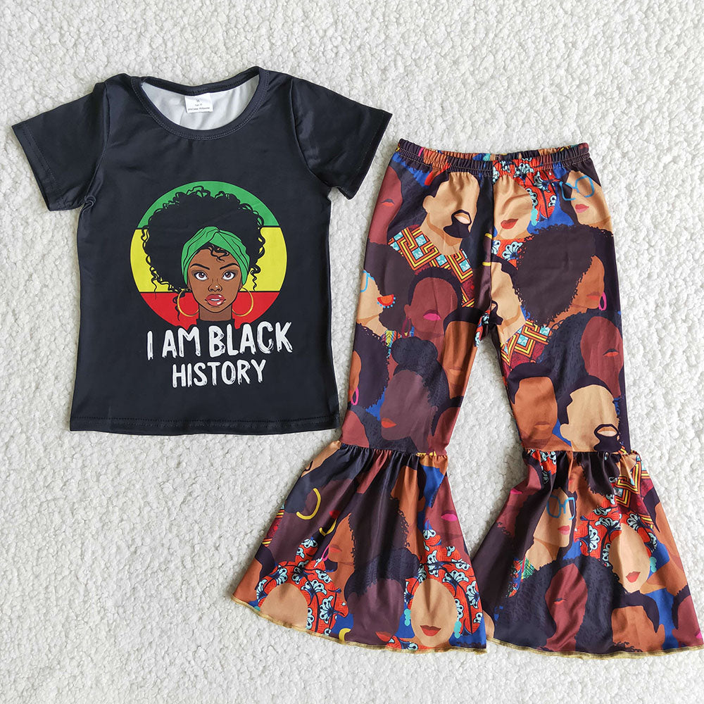 I am black history baby girls bell bottom pants sets