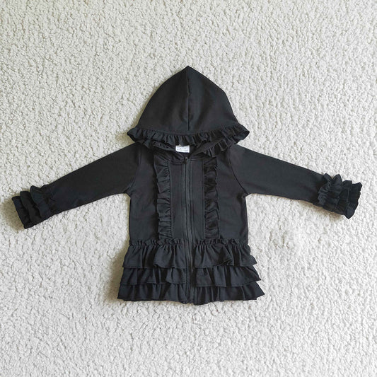 Baby girls zip ruffle black jackets cardigans