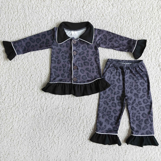 Black cheetah leopard girls pajamas