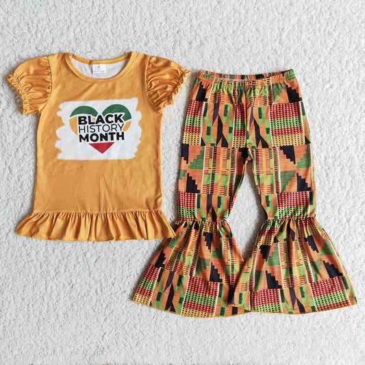 Baby girls black history bell pants golden sets