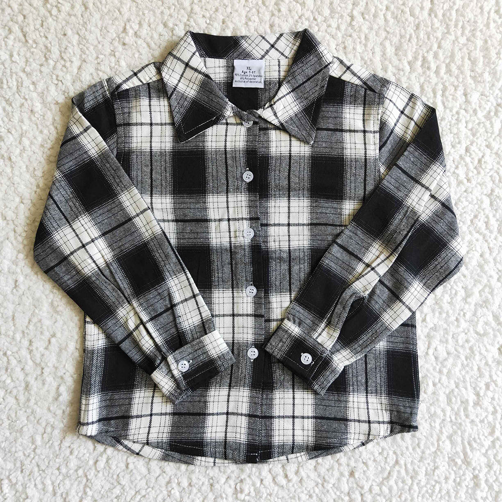 Baby kids black plaid pocket shirts