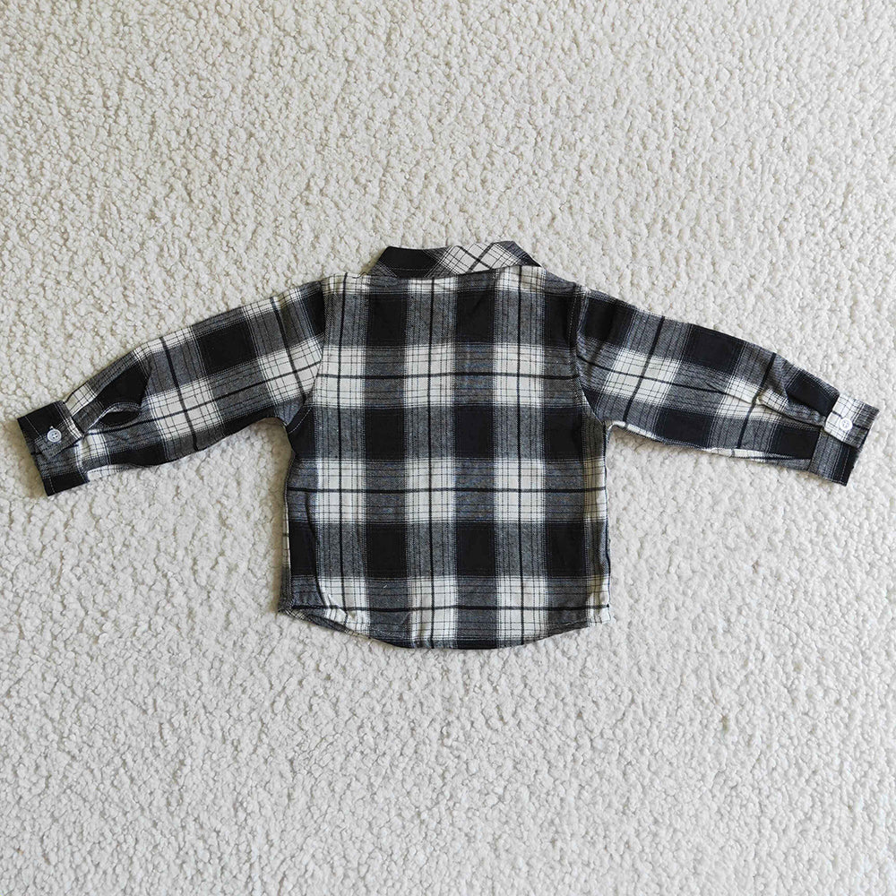 Baby kids black plaid pocket shirts