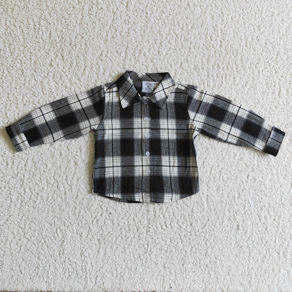 Baby kids black plaid pocket shirts