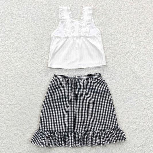 Baby Girls Black Plaid Skirt Strap Top clothes sets