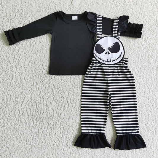 Baby Girls Black Shirt Skull Halloween Overall Jumpsuits clothes sets