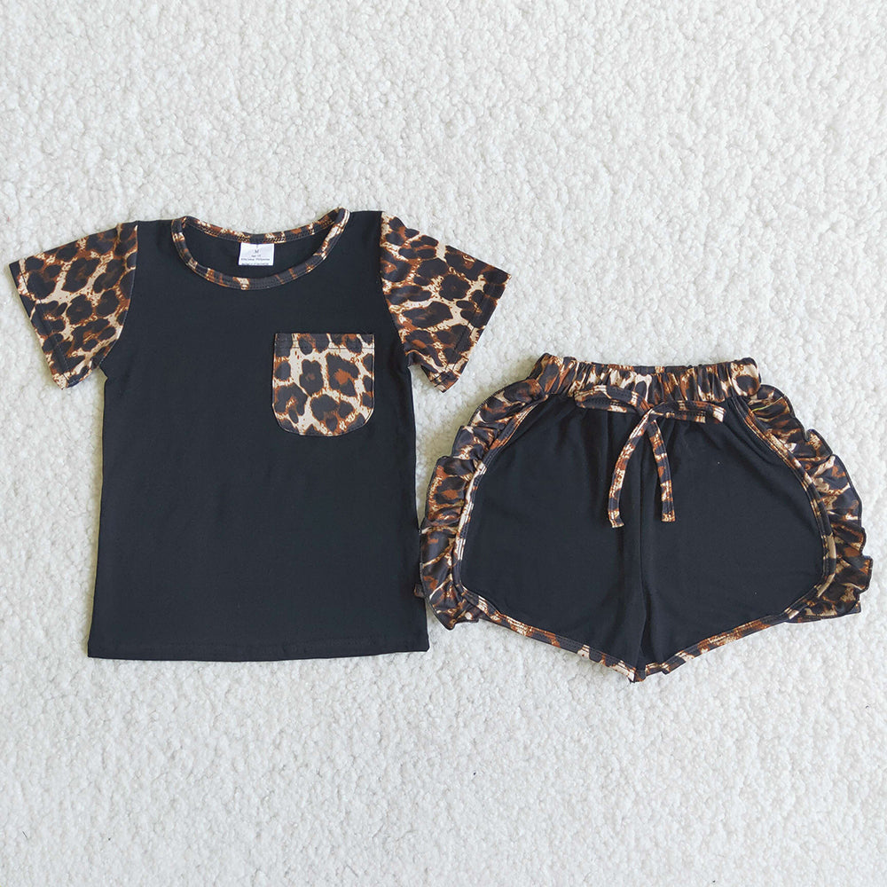 Black pocket Leopard Shorts sets