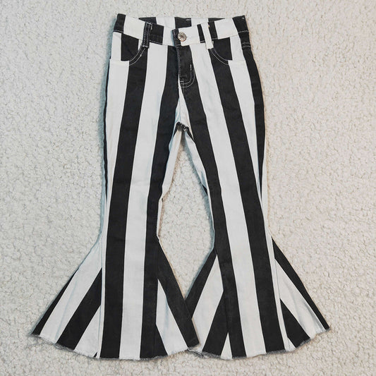 Baby Girls black white stripe denim pants jeans