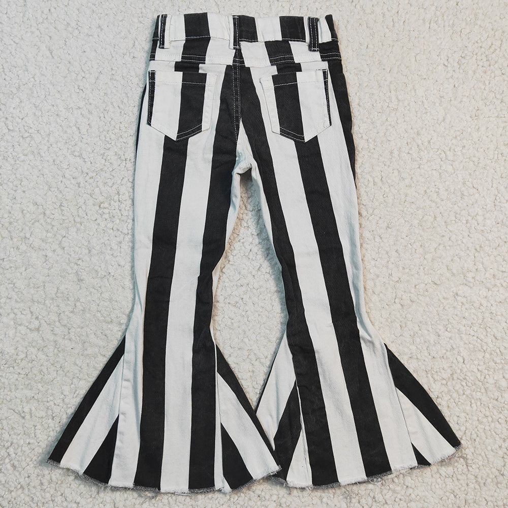 Baby Girls black white stripe denim pants jeans