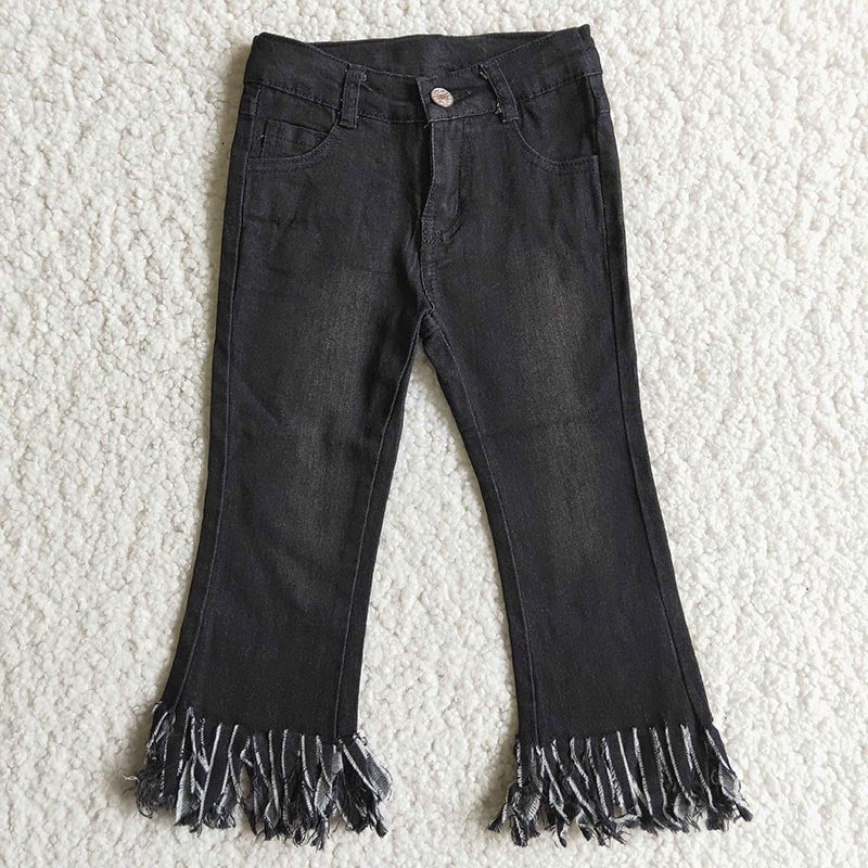 Baby Girls Black Tassel Denim Jeans(can choose belts here)