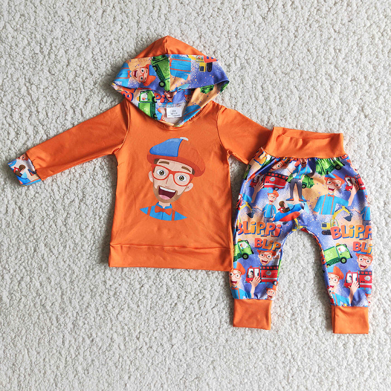 Orange boys cartoon hoodie set