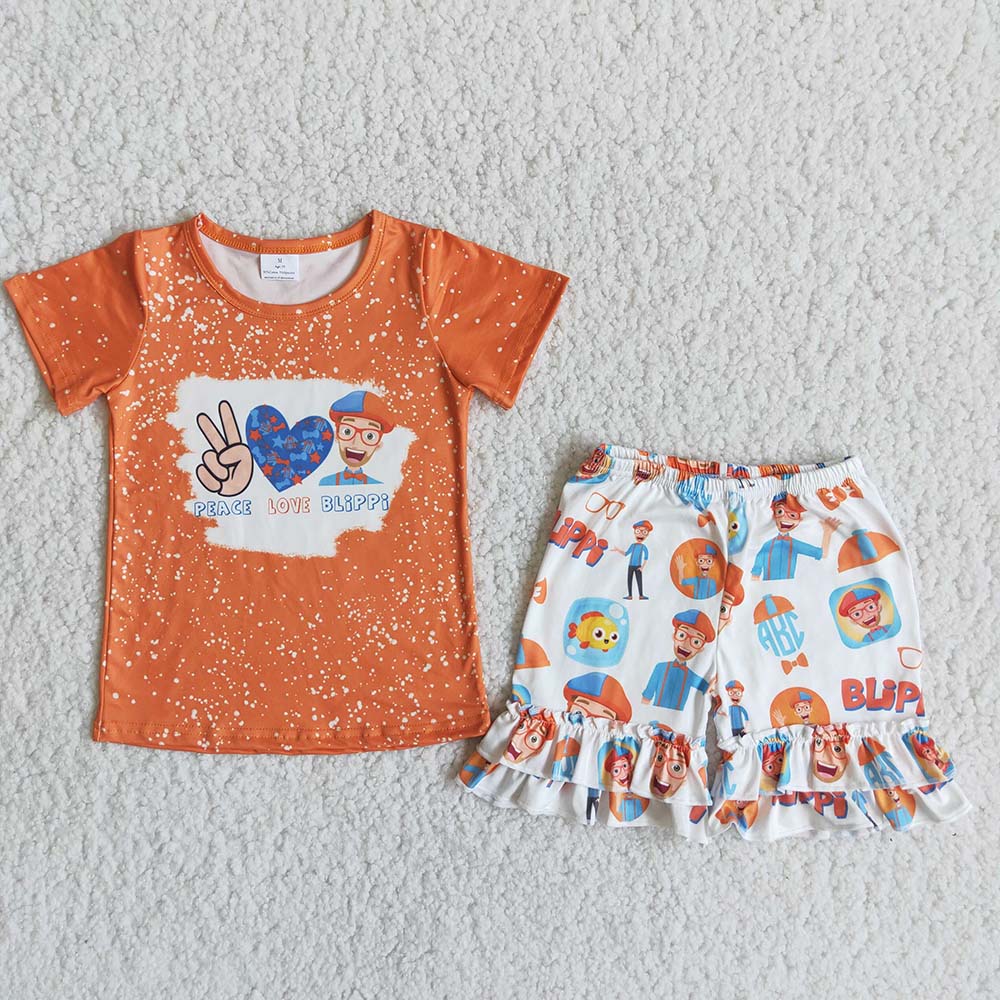 Orange LOVE exquisite ruffles Shorts sets