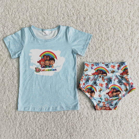 Rainbow blue baby Size bummie set