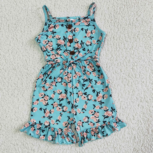 Baby girls blue floral summer strap Jumpsuits